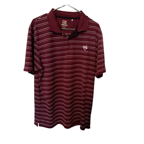 Cutter & Buck Mens Maroon White Stripe Moisture Wicking Golf Polo Size XL - Picture 1 of 12